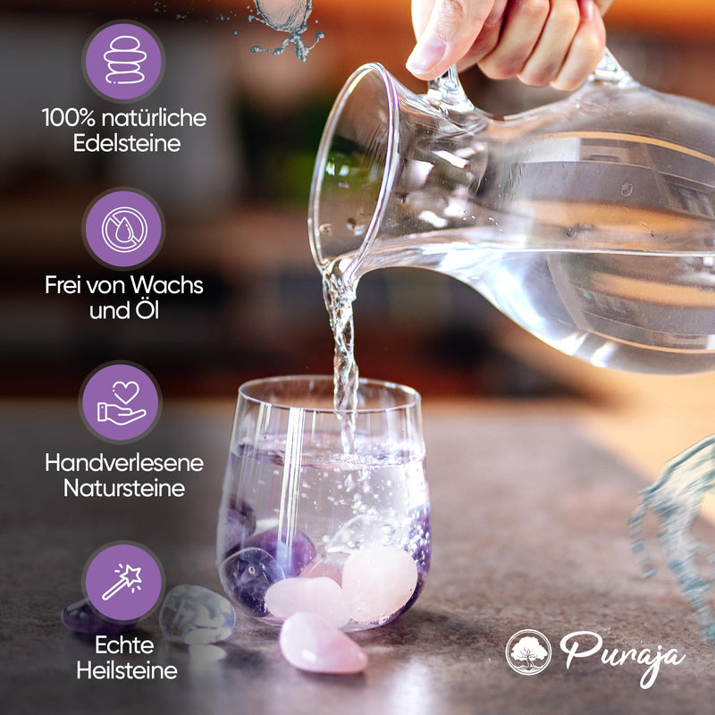 PURAJA basic set for water revitalization | Natural tumbled stones | Premium mixture for gemstone water | Basic mix: rose quartz, amethyst, rock crystal (150g) 150 g (pack of 1) - NewNest Australia