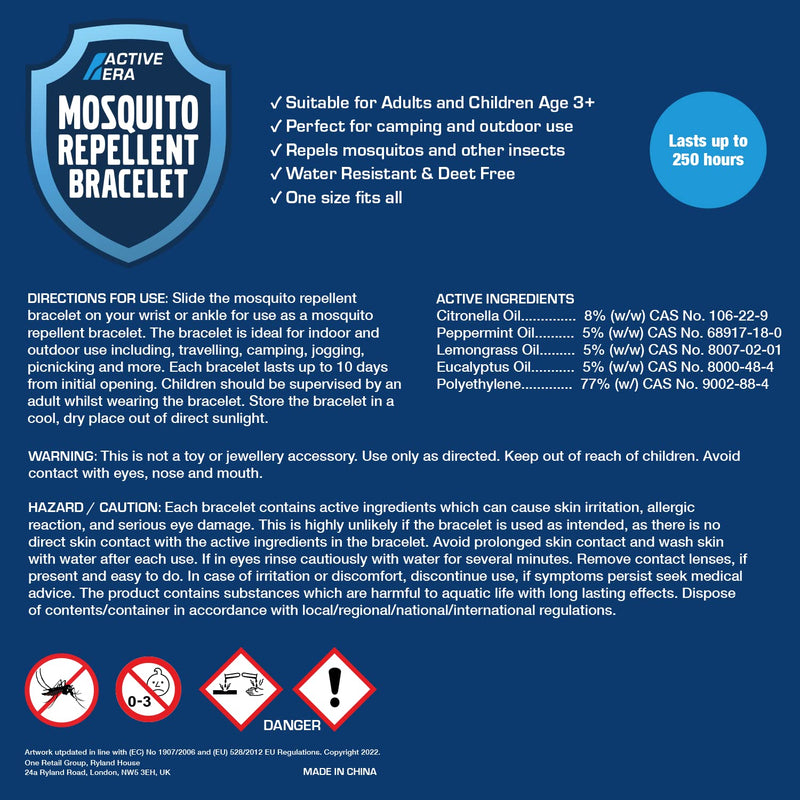 Active Era Mosquito Repellent Bracelet [12 Pack], Insect, Midge & Mosquito Bands - Powerful DEET Free Formula - Waterproof with 250 Hours / 10 Days of Protection for Adults and Kids 3+ - NewNest Australia