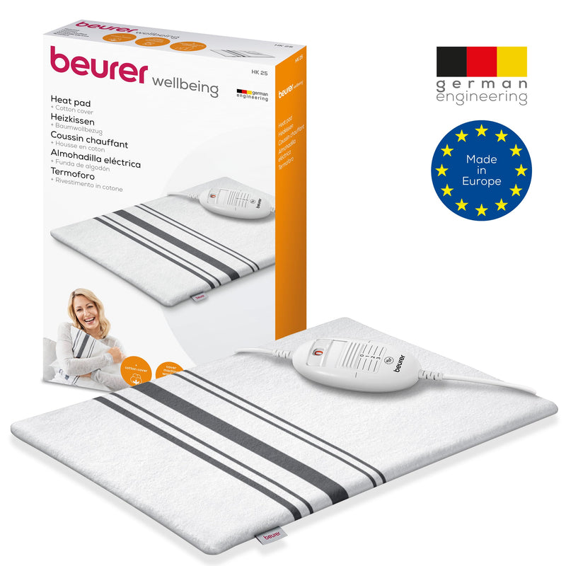 Beurer HK 25 heating pad, cozy heat pad with 3 temperature levels, automatic switch-off and safety system, machine washable, 40 x 30 cm, white-gray With removable cover - NewNest Australia