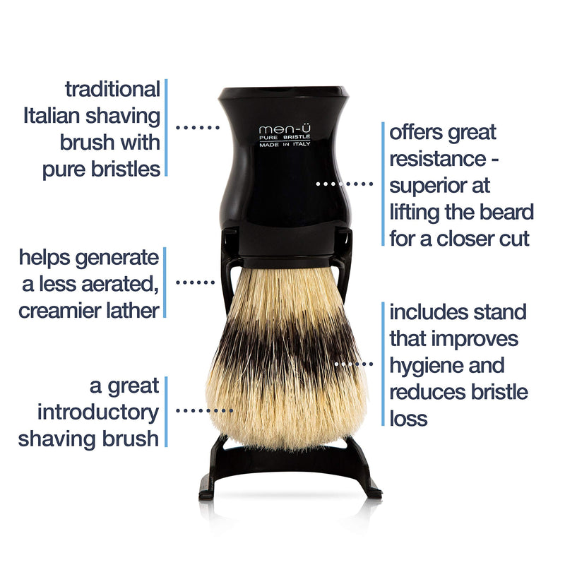 men-u BARBIERE PURE BRISTLE (BLACK) SHAVING BRUSH – Traditional shaving brush set from Italy w/pure bristles. A great introductory shaving brush. Includes 15ml SHAVE CREAM tube. Black - NewNest Australia