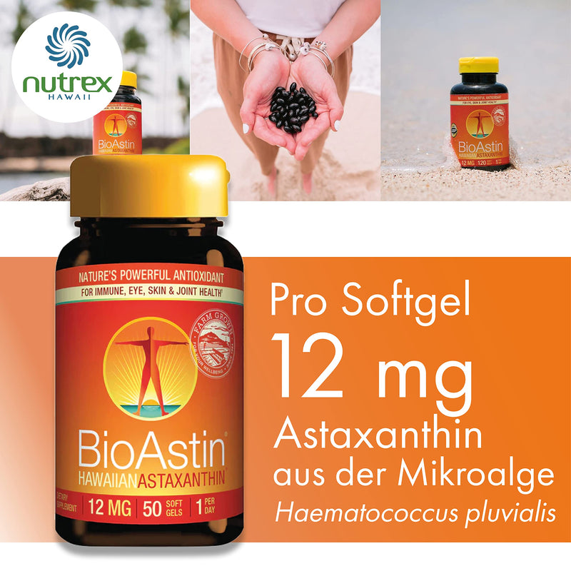 Nutrex Hawaii, BioAstin, Hawaiian Astaxanthin, 12mg, 2-day depot, 50 soft capsules, laboratory tested, vitamin E, gluten-free, soy-free, non-GMO 50 pieces (pack of 1) - NewNest Australia
