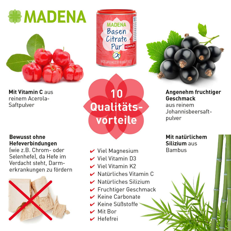 Madena Premium Basencitrate Pure Complex According To Pharmacist Rudolf Keil, Citrate Base Powder Vegan 240 G, The Original With 100% Organic Bases, Lots Of Magnesium Citrate, Zinc, Potassium, - NewNest Australia
