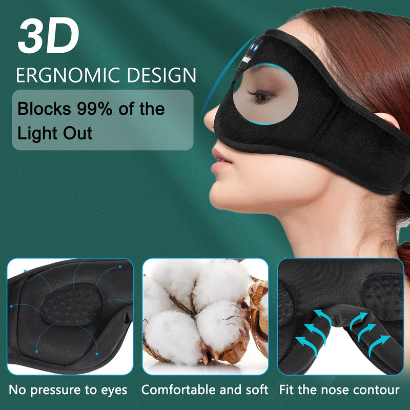 Sleep Headphones, Bluetooth Sleep Mask 3D Sleeping Headphones Blackout Blindfold，Perfect for Side Sleepers,Yoga,Meditation Great Gift for Men Women (3D Black) 3d Black - NewNest Australia