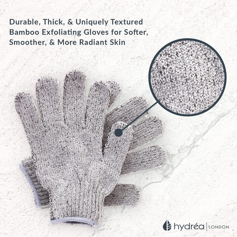 Hydrea London Exfoliating Gloves - Carbonised Bamboo Face Exfoliator & Body Scrubber for Men & Women - Deep-Cleansing & Smoothing Shower Mitt Exfoliant - Charcoal Facial Bath Scrub for Skincare - NewNest Australia