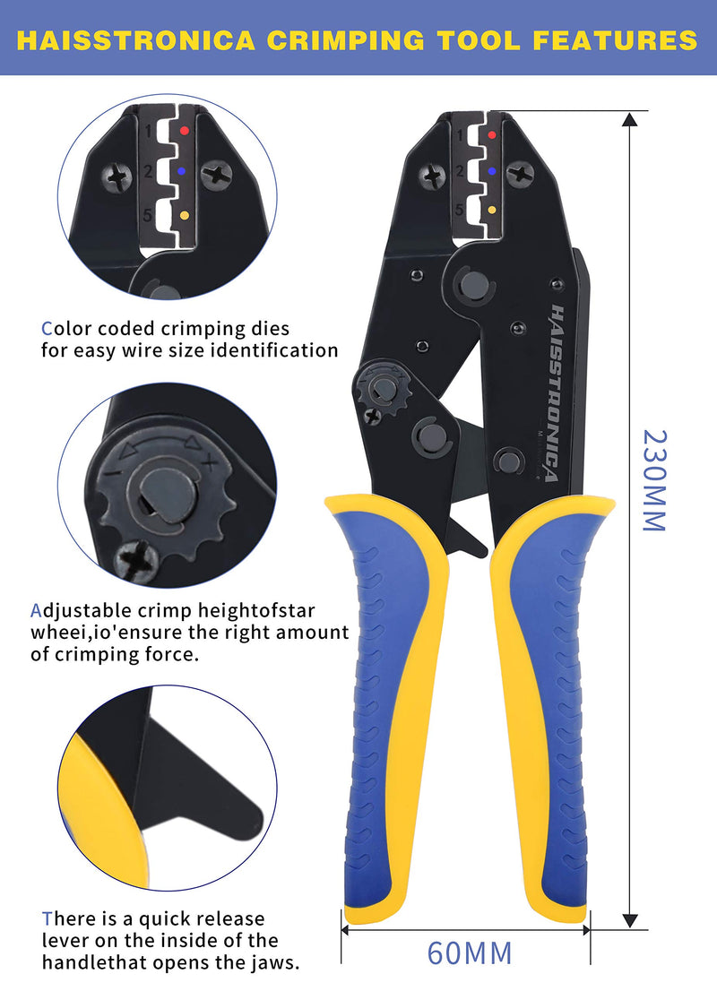 Haisstronica Crimping Tool For Heat Shrink Connectors-AWG 22-10 Ratchet Wire Terminal Crimper-Racheting Crimper Tools-Available For Insulated Nylon Connectors and Electrical Wire Connectors HS-8327 - NewNest Australia