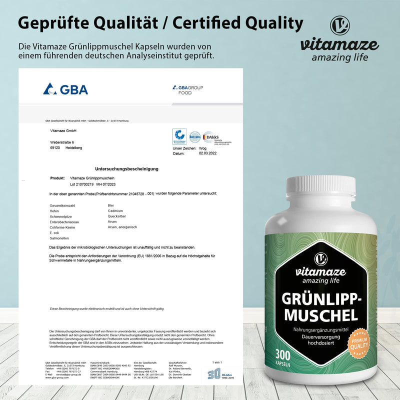 High-dose green-lipped mussel capsules: 1500 mg green-lipped mussel powder from New Zealand per daily dose, 300 capsules continuous supply, natural dietary supplement without additives, made in Germany - NewNest Australia