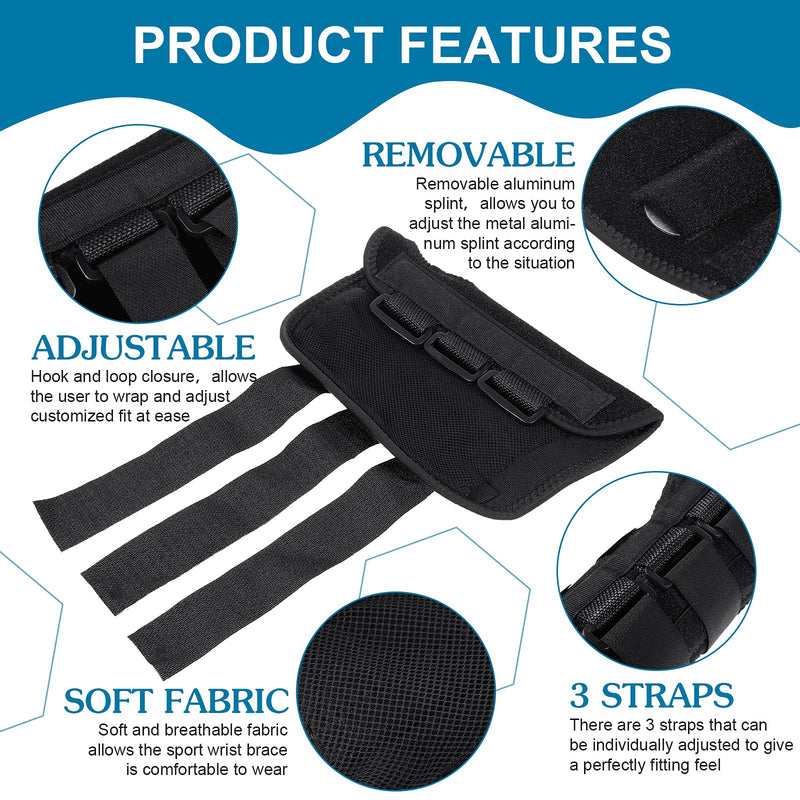 SATINIOR 2 Pieces Carpal Tunnel Wrist Brace Support Removable Metal Wrist Splint, Three Adjustable Compression Straps for Tendinitis, Sports Injuries, Pain Relief (Left and Right Hand), Black Right and Left Hand - NewNest Australia