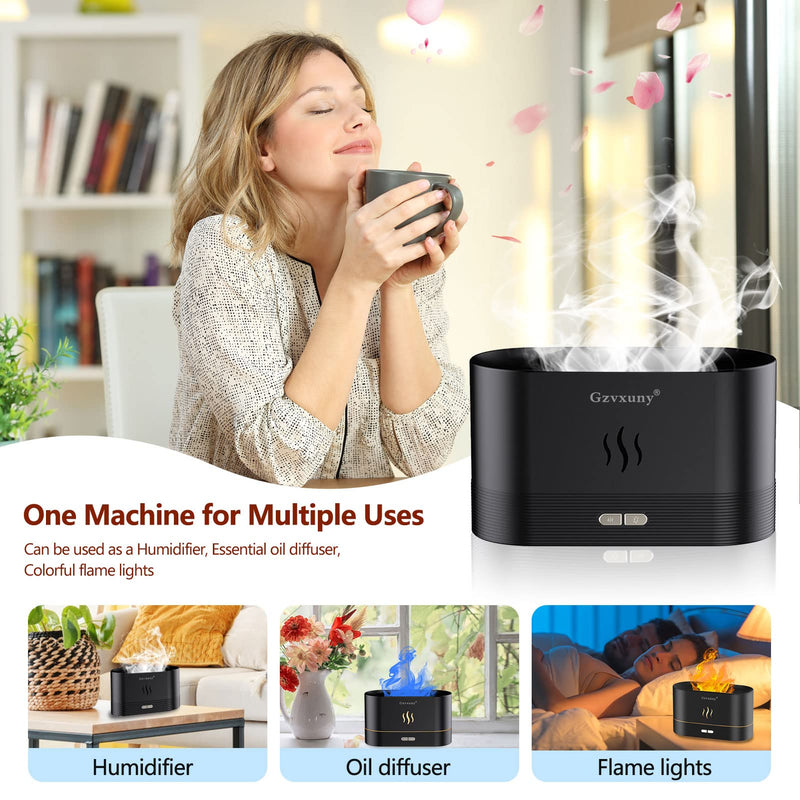 Gzvxuny Flame Essential Oil Diffuser, Upgrade 7 Colour Lights Aromatherapy Diffuser, Super Quiet Air Humidifier, Electric Aroma Diffuser, Waterless Auto-Off for Home Office Room, Black - NewNest Australia