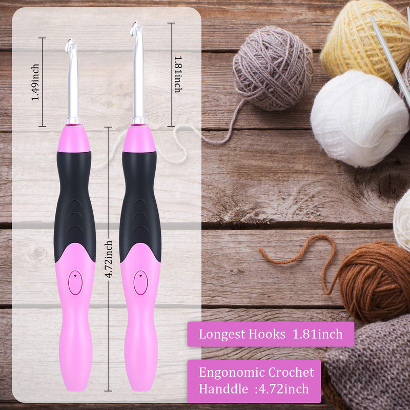 11 Sizes Lighted Crochet Hooks Set Rechargeable Crochet Hook Light Up Crochet Hooks with Case, Interchangeable Heads 2.5 mm to 8 mm for DIY Craft Supplies (Pink-Black) Pink-Black - NewNest Australia