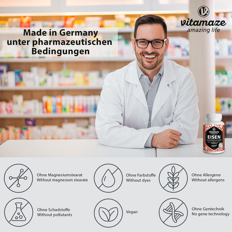 Iron Capsules High Dose & Vegan, 20 Mg With Vital Formula + Histidine + Vitamins For Optimal Bioavailability, 90 Capsules For 3 Months, Natural Supplement Without Additives, Made In Germany - NewNest Australia