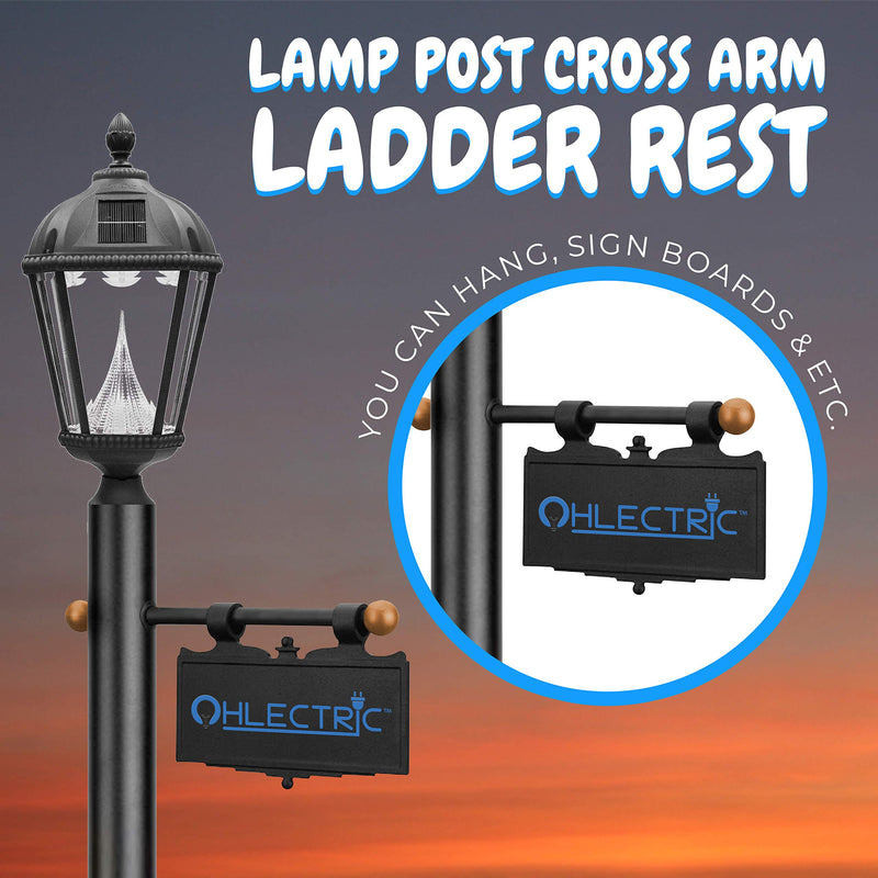 OhLectric OL-43459 Steel Ladder Rest - Black Finish Ladder Rest with Brass Colored Polycarbonate Spherettes - 1-3/8 inches H x 15-3/4 inches W - Lamp Post Cross Arm - Ideal for Post Top Lanterns - NewNest Australia