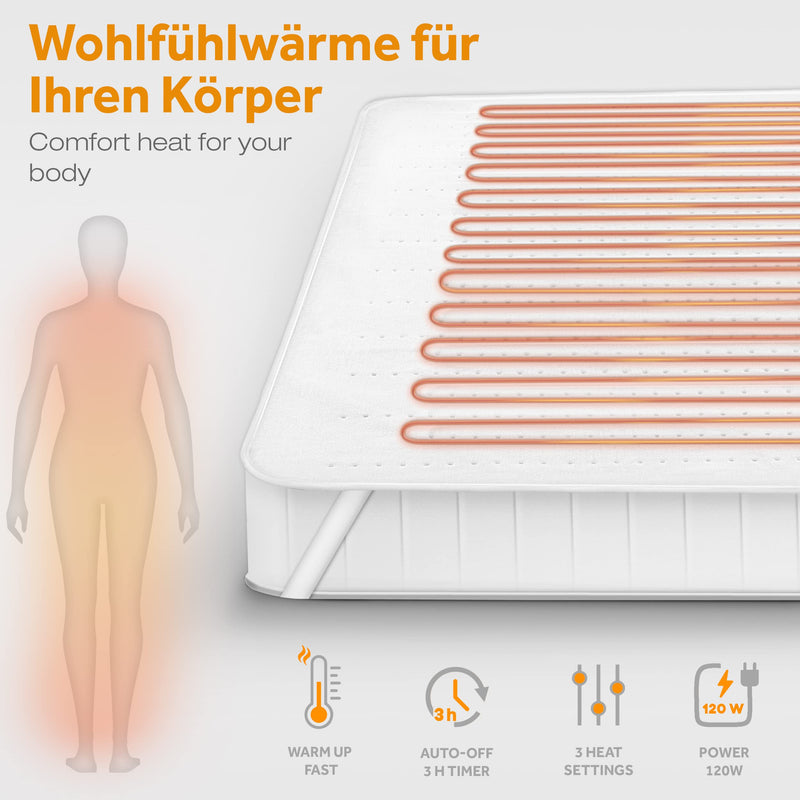 sinnlein double heated underblanket 160x140cm with automatic switch-off and 2 temperature zones | Electric blanket with 3 temperature levels | Heat bed pad for bed | Thermal blanket made of soft fleece without pattern 160 x 140 cm - NewNest Australia