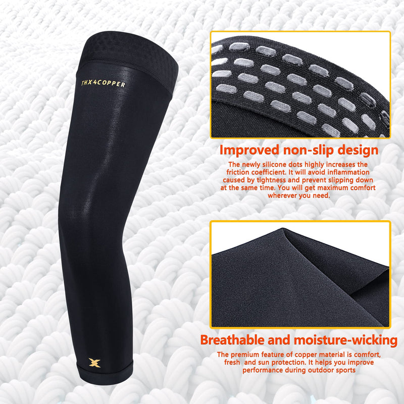 Thx4COPPER 1 Pair Full Leg Compression Sleeves,Anti Slip Long Knee Brace,Thigh Calf Support Protector for ACL,Meniscus Tear,Running,Basketball,Cycling,Knee pain relief Arthritis Recovery,Women &Men L - NewNest Australia