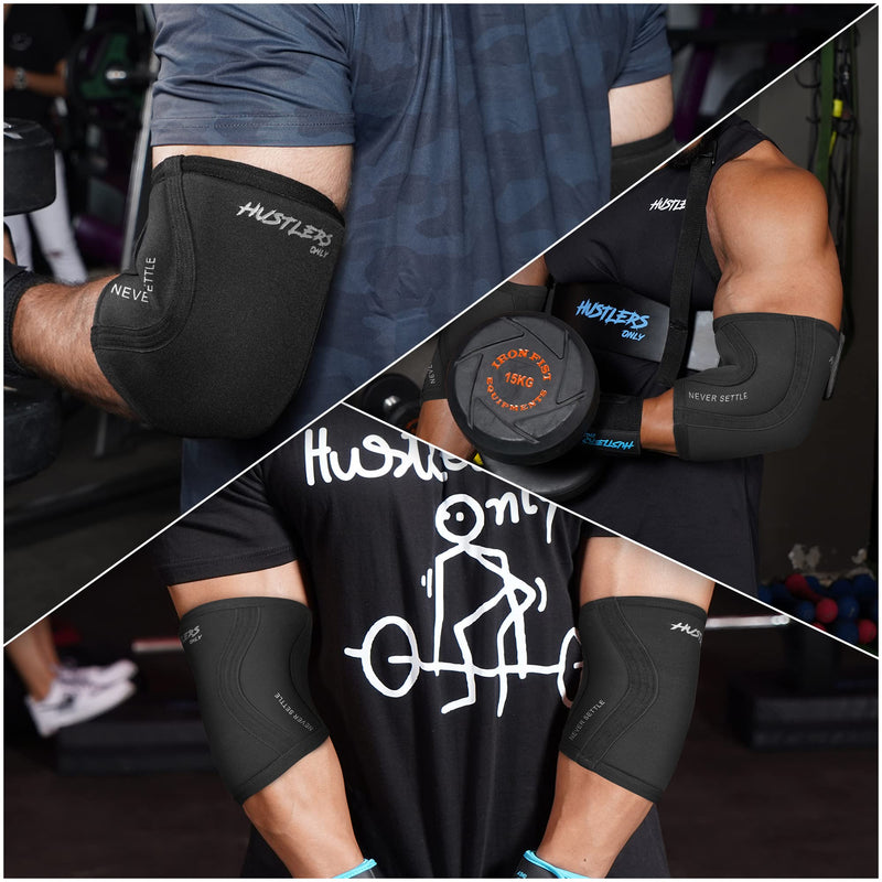 Hustlers Only Elbow Sleeves Weightlifting 5mm Neoprene Compression Elbow Braces for Instant Joint Pain Relief Elbow Support Sleeves for Gym Training, Fitness, and Workout. (M, Black) M - NewNest Australia