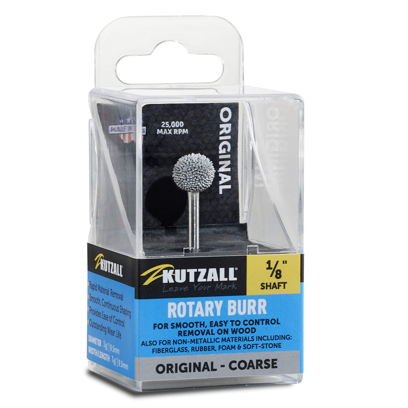 Kutzall Original Sphere Rotary Burr 1⁄8" Shaft, Coarse - Woodworking Attachment for Dremel, Foredom, DeWalt, Milwaukee Tools. Abrasive Tungsten Carbide Coating, 3⁄8" (9.5mm) Head Diameter, S-38-E Original - Coarse Head Diameter: 3⁄8", Head Length: 3⁄8" - NewNest Australia