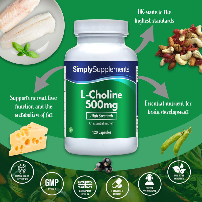 L-Choline 500mg - 120 capsules - suitable for vegans - supply for 2 months - SimplySupplements - NewNest Australia