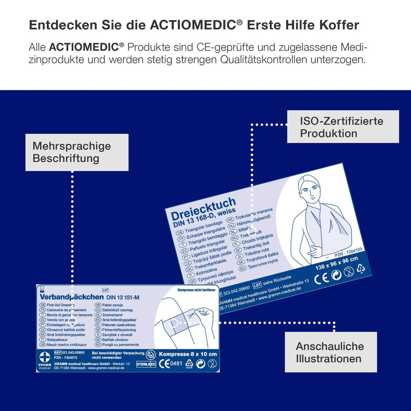 Actiomedic First Aid Refill Pack According To Din 13 157, Refill Set For First Aid Kit & Cabinet With Multilingual Labeling, Emergency Medical Equipment, 24 X 16 X 6 Cm - NewNest Australia