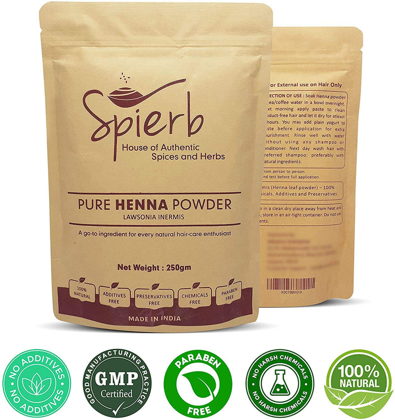 Spierb Henna Powder 250 gm - Herbal Henna Leaf Powder for Hair Dye Chemical Free Hair Color Natural Brown 100% Pure Triple Shifted Heena Lawsonia Inermis Easy to Use 250 g (Pack of 1) - NewNest Australia