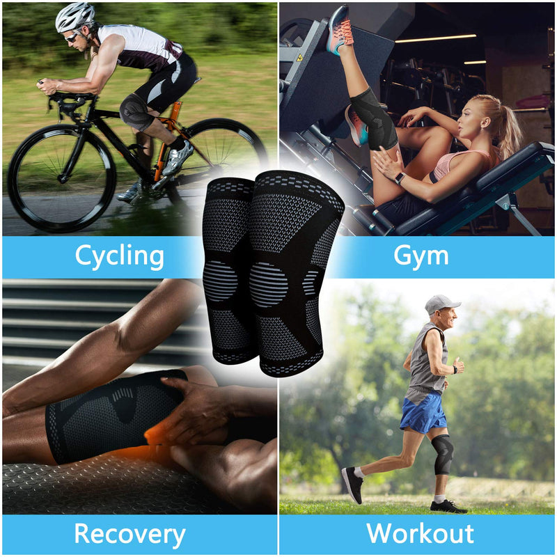 2 Pack Knee Support - Knee Compression Sleeves for Men & Women, Knee Brace for Working Out, Running, Basketball, Gym, Weightlifting, Workout, for Arthritis Joint Pain Relief Size M Black Medium(1 Pair) - NewNest Australia