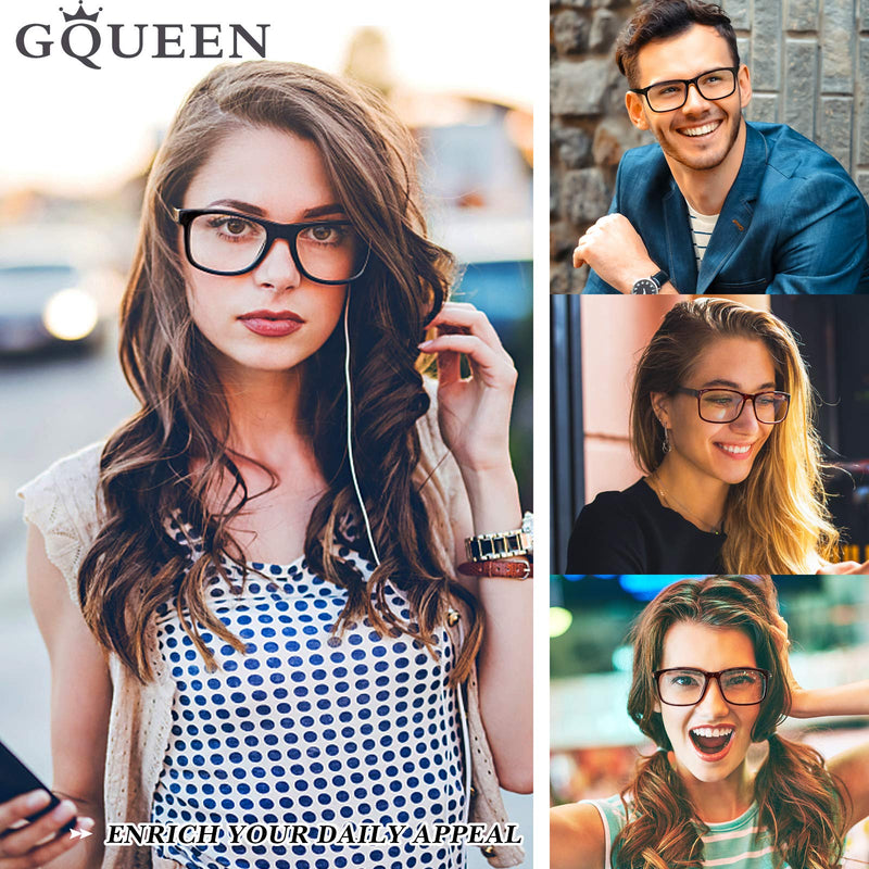 GQUEEN Large Frame Horn Glasses Glasses Without Strength Fake Glasses Nerd Glasses Women Men UV400 PE1 2 Matt Black - NewNest Australia
