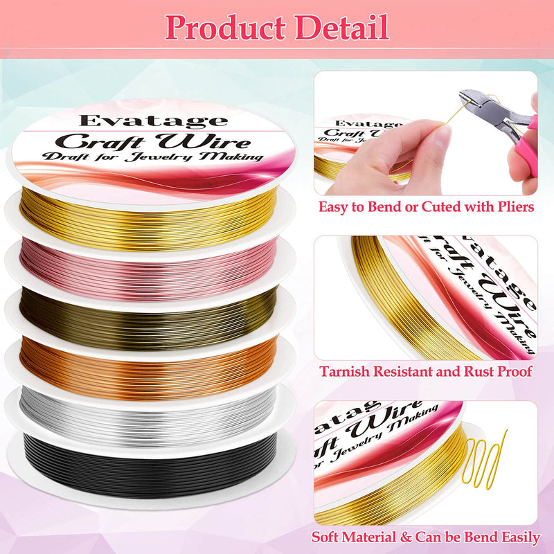 20 Gauge Jewelry Wire for Jewelry Making, Evatage 6 Rolls Craft Wire Tarnish Resistant Copper Beading Wire for Jewelry Making Supplies and Crafts - NewNest Australia