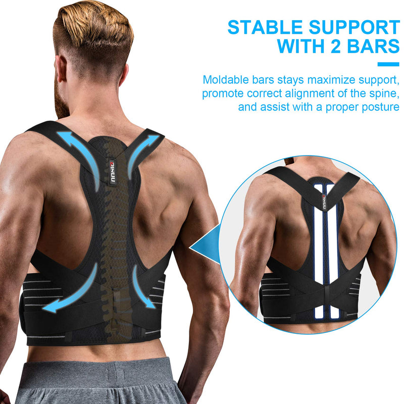 ZINUU Posture Corrector for Men and Women, Back Support Belt with Dual Support Plates Adjustable Back Straightener Brace and Providing Pain Relief from Neck Back & Shoulder Father Gifts-Waist 27"-51" - NewNest Australia