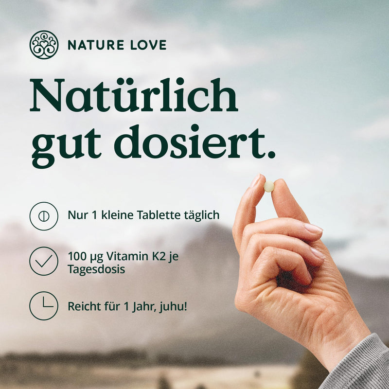 Nature Love Vitamin K2 Mk7-365 Tablets - 100 Œºg Per Tablet - All-Trans Content >99.7% Mk-7 Menaquinone - High Dose, Vegan, Laboratory Tested And Produced In Germany - NewNest Australia