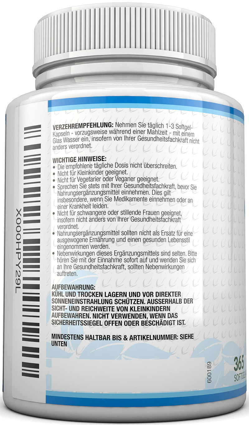 Omega 3 Fish Oil 1000mg - 365 Softgel Capsules - Pure Fish Oil from Sustainable Fishing - 900mg EPA & DHA per dose - Nu U Nutrition - NewNest Australia