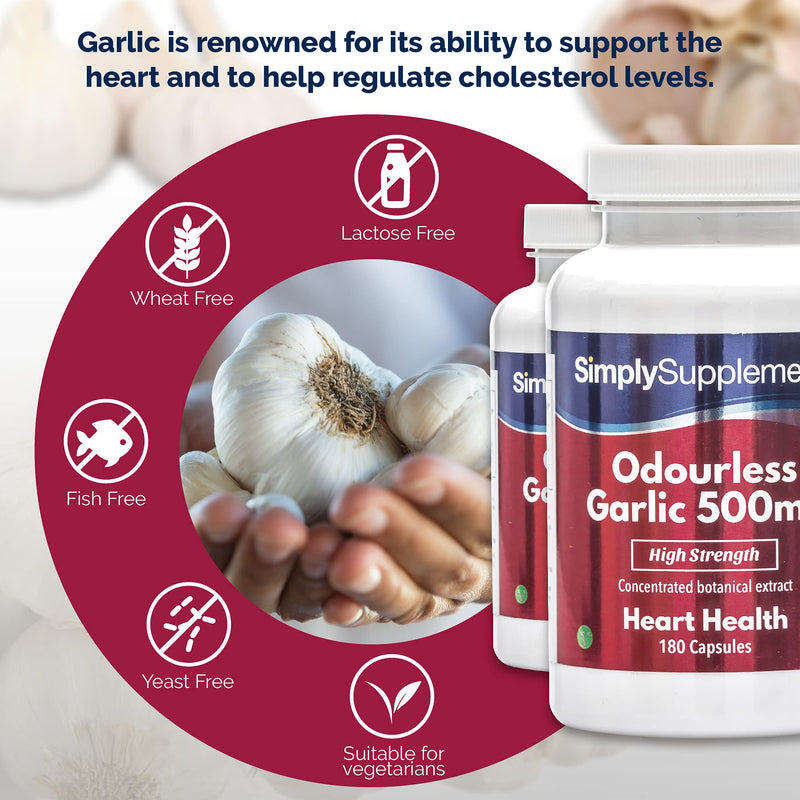 Garlic 500mg | High Strength Odourless Garlic Capsules | 2X 180 (360) Capsules | Vegan & Vegetarian Friendly | Heart Health & Circulation | Manufactured in The UK - NewNest Australia
