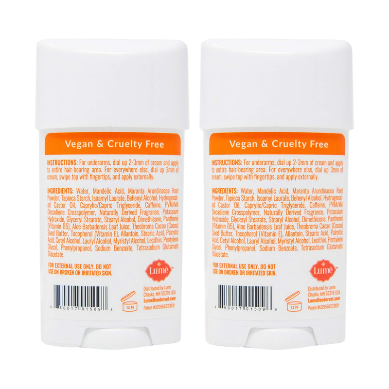 Lume Natural Deodorant - Underarms and Private Parts - Aluminum Free, Baking Soda Free, Hypoallergenic, and Safe For Sensitive Skin - 2.2 Ounce Stick Two-Pack (Clean Tangerine) Clean Tangerine - NewNest Australia