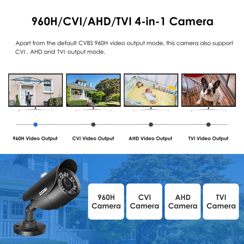 ZOSI 1080P HD 1920TVL Hybrid 4-in-1 TVI/CVI/AHD/960H CVBS CCTV Surveillance Weatherproof Bullet Security Camera 42PCS Infrared LEDs, 120ft IR Distance, For HD-TVI, AHD, CVI, and CVBS/960H analog DVR Black - NewNest Australia