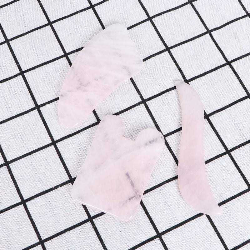 Lurrose 3pcs Natural Pink Rose Quartz Gua Sha Scrapping Board Face and Body Massager Piece Skin Care tools - NewNest Australia