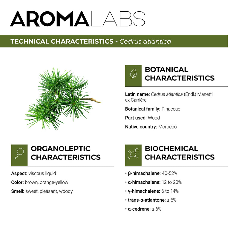 BIO - Cedarwood Atlas Essential Oil - 10mL - 100% Pure, Natural, Chemotyped and AB/Cosmos Certified - AROMA LABS (French Brand) 10 ml (Pack of 1) - NewNest Australia