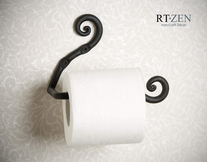 RTZEN Wrought Iron Swirl Toilet Paper Roll Holder | Rot Handmade Mounted TP Hanger Décor | Black Forged Modern Retro Handcrafted Rod Metal | Wall Mount Easy Installation - NewNest Australia