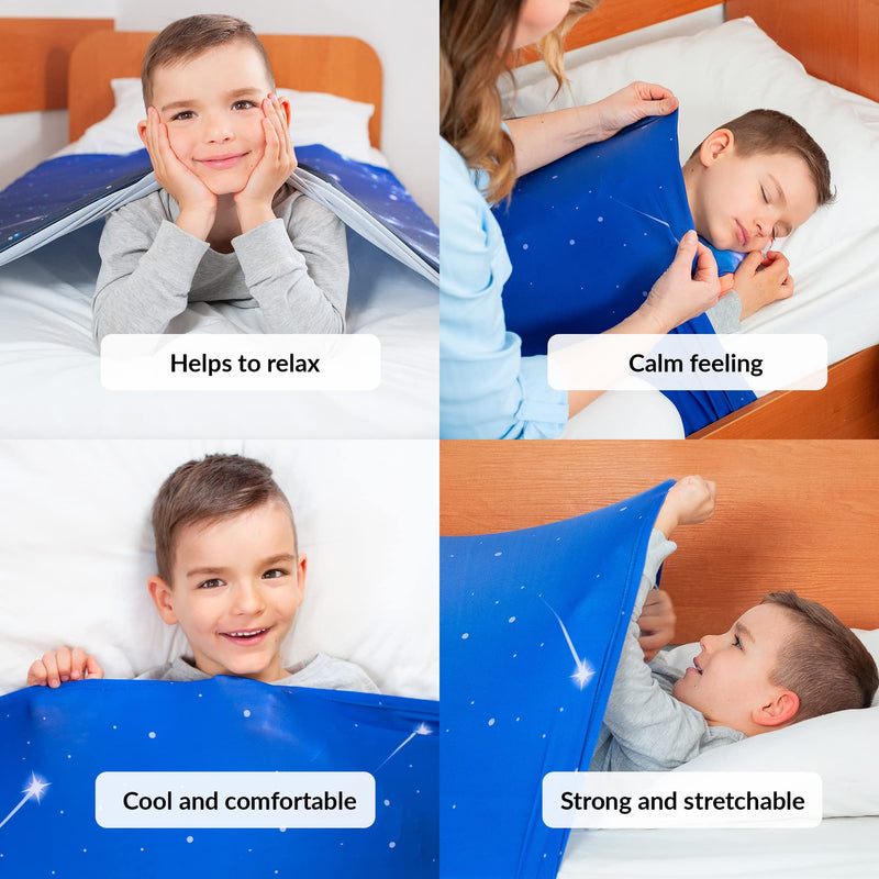 Sensory Compression Blanket | Lycra Bed Sheet for Kids & Adults | Star Theme | Deep Relaxing Feeling, Releases Oxytocin | Helps with SPD, Anxiety, ADHD, Autism and More | Cool & Stretchable | Single - NewNest Australia
