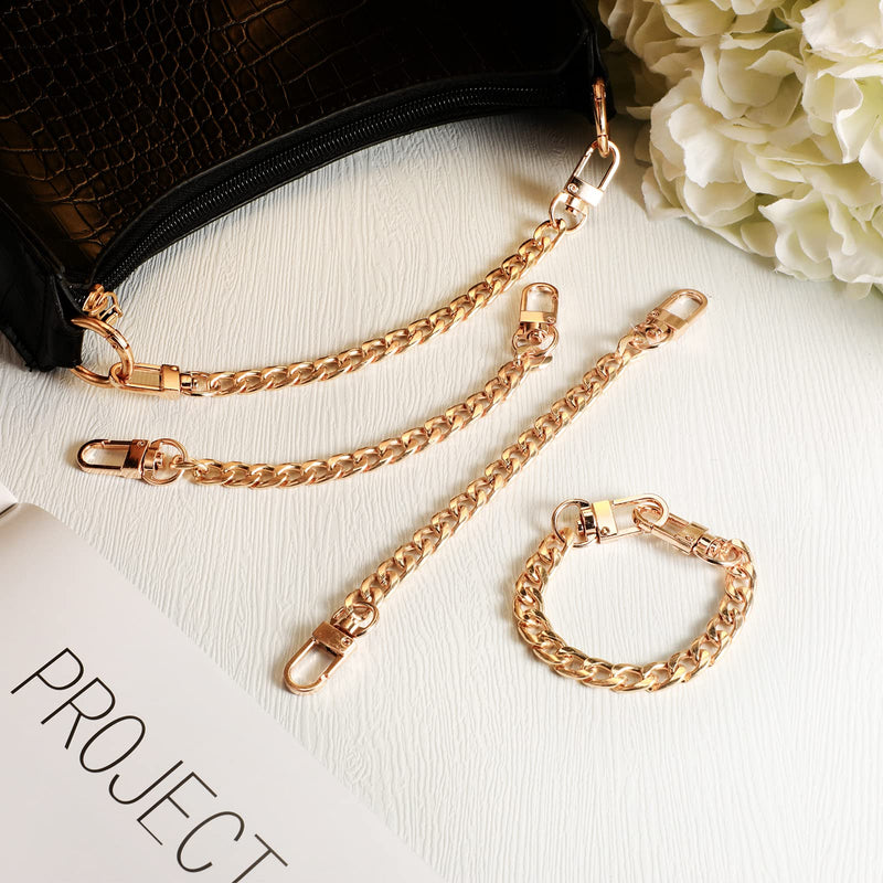 4 Pieces Purse Chain Strap DIY Flat Chain Strap Purse Strap Extender Handle Bag Accessories Charms Decoration for Purse Handbags Shoulder Bag (Gold, 7.9 Inch) Gold - NewNest Australia