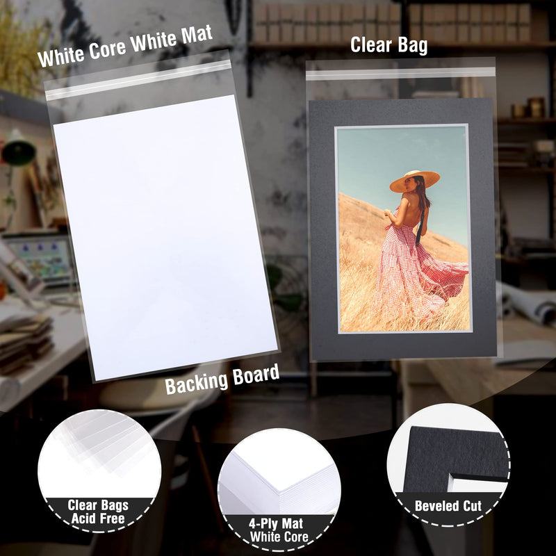 Acid Free 5 Pack 5x7 Pre-Cut Mat Board Show Kit for 4x6 Photos, Prints or Artworks, 5 Core Bevel Cut Matts and 5 Backing Boards and 5 Crystal Plastic Bags, Black 5" x 7" Pack of 5 - NewNest Australia