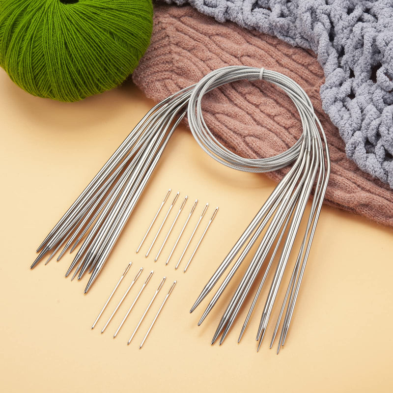 Stainless Steel Circular Knitting Needles Set 24 Inch for Beginners Adults, 11 Round Metal Knitting Needles with Magic Loop, 11 Sizes 1.5-5mm Double Pointed Flexible Weaving Needles for Sweaters, Hat - NewNest Australia