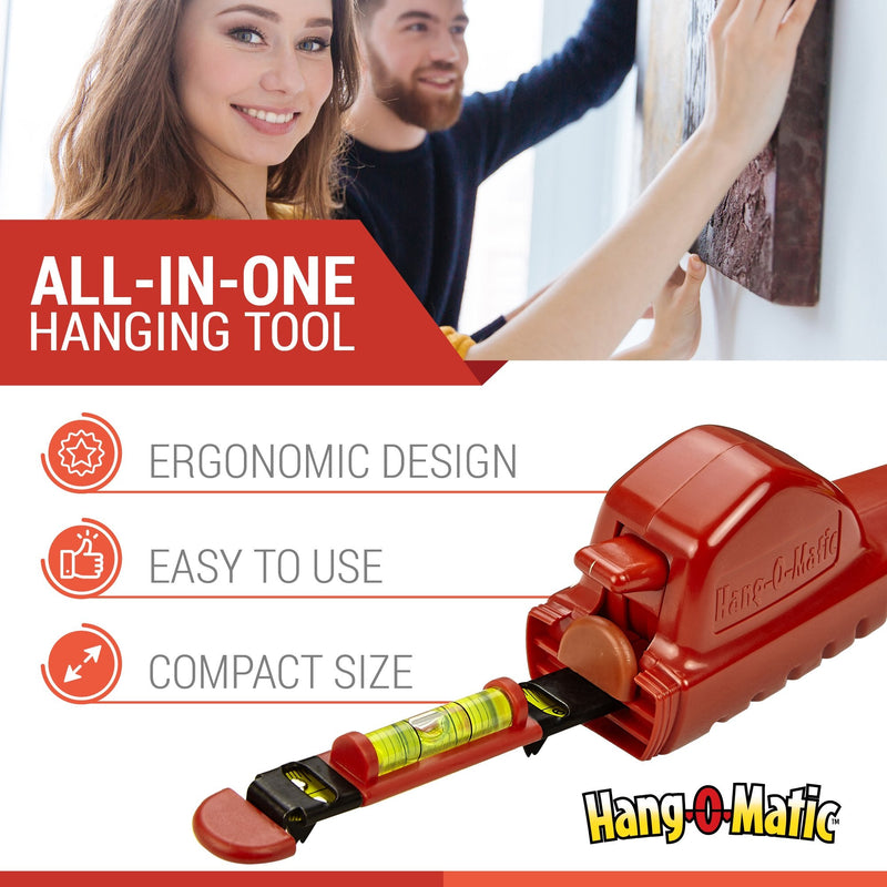 Hang-O-Matic All-in-One Picture Hanging Tool, Picture Hanger, Picture Frame Level Ruler, Perfect to Hang Pictures, Mirrors, TVs, and Shelves Red - NewNest Australia
