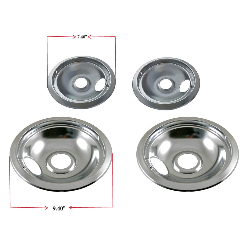 KITCHEN BASICS 101 316048413 and 316048414 Replacement Chrome Drip Pans for Frigidaire Kenmore - Includes 2 6-Inch and 2 8-Inch Pans, 4 Pack - NewNest Australia