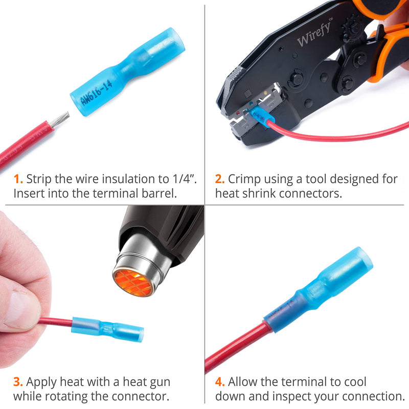 130 PCS Wirefy Heat Shrink Female Bullet Connectors - Female Wire Bullet Connectors - Electrical Bullet Butt Terminals - Blue 16-14 AWG Female - Blue 16-14 AWG - NewNest Australia