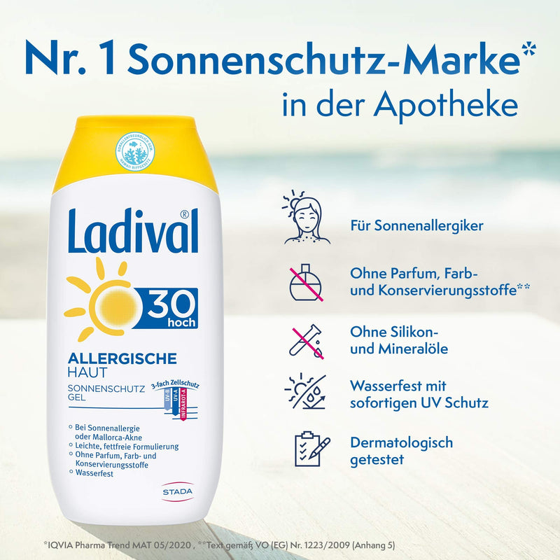 Ladival Allergic Skin 2 x Sun Protection Gel SPF 30 Perfume-free sun gel for allergy sufferers without colors and preservatives waterproof 2 x 200 ml, none, 400 milliliters - NewNest Australia