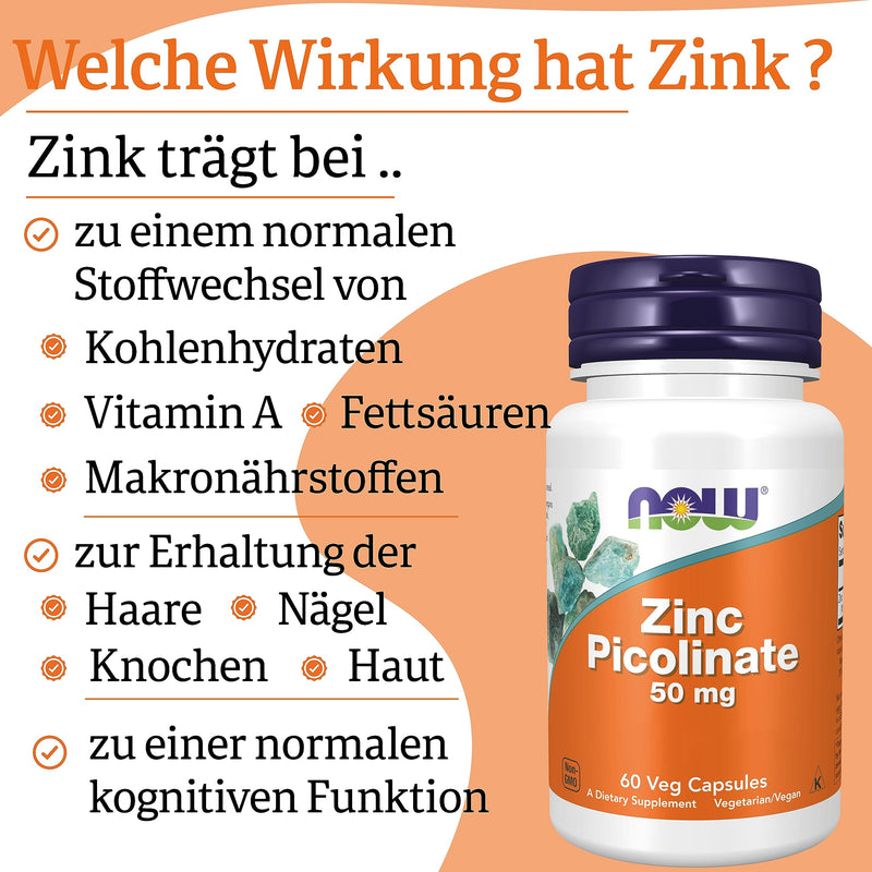 Now Foods, Zinc Picolinate, 50mg, high dose, 1 capsule every 2 days, 60 vegan capsules, laboratory tested, gluten-free, soy-free, non-GMO, vegetarian - NewNest Australia