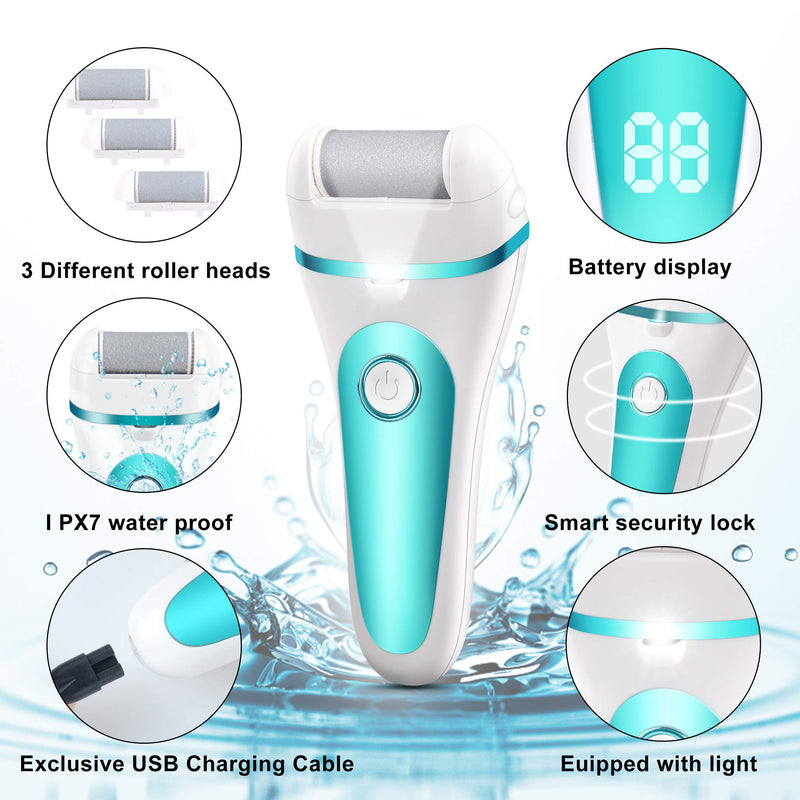 ZOUYUE Electric Foot File Pedicure Kit,Rechargeable Waterproof Hard Skin Remover with 3 Rollers and 2 Speeds,Stainless Steel Foot Care Gift Set for Dry Dead Cracked Feet and Dead Skin White - NewNest Australia