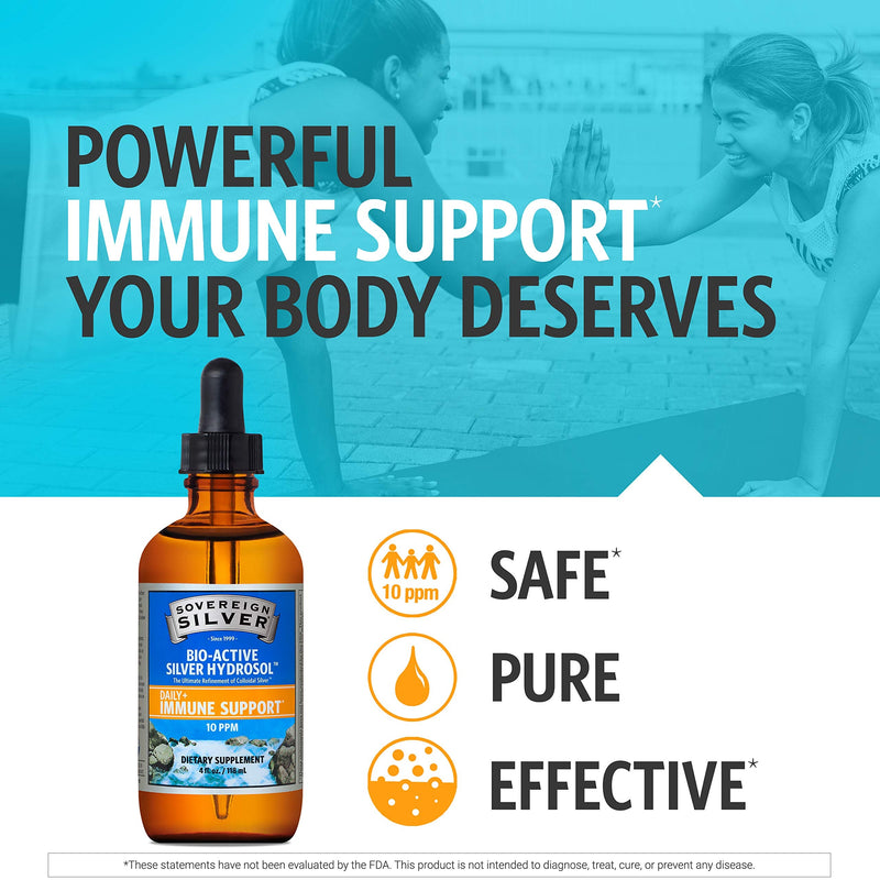 Sovereign Silver Bio-Active Silver Hydrosol for Immune Support - Colloidal Silver - 10 ppm, 4oz (118mL) - Dropper 4 Fl Oz (Pack of 1) Standard Packaging - NewNest Australia