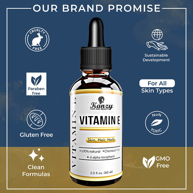 Kanzy Vitamin E Oil for Face & Skin 100% Naturally Sourced Plant-Based Organic Pure Vitamin E Oil for Hair d-Alpha-tocopherol Body Oil for Women & Men, Strengthens & Moisturizes Nails 60ml Body Oil - NewNest Australia