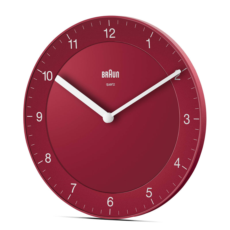 NewNest Australia - Braun Classic Analogue Wall Clock with Quiet Quartz Movement, Easy to Read, 20cm Diameter in Red, Model BC06R. 