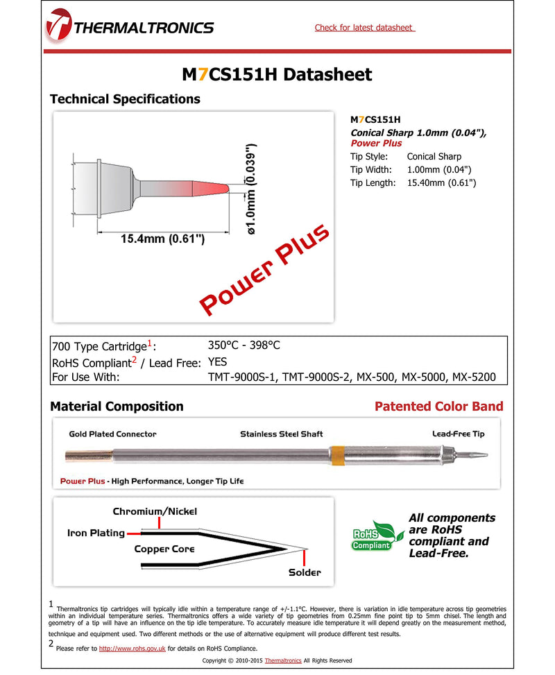 Thermaltronics M7CS151H Conical Sharp 1.0mm (0.04in), Power Plus - NewNest Australia