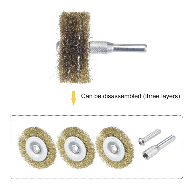 uxcell Wire Wheel Brush, 2" x 0.79" Stainless Steel Brass Plated Coarse Crimped Wire 0.007" (0.175mm) Wire Dia with 1/4" (6mm) Shank for Cleaning Rust Stripping Abrasive, 5pcs - NewNest Australia