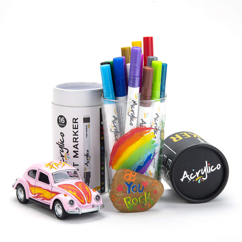 Acrylico Acrylic Paint Pen Set of 16 - Extra Fine Tip Point Pens with 4 Metallic Markers - Rock, Glass, Wood & Fabric Painting Art Supplies, Adults & Kids Arts Craft Kit for Scrapbooking & Drawing - NewNest Australia